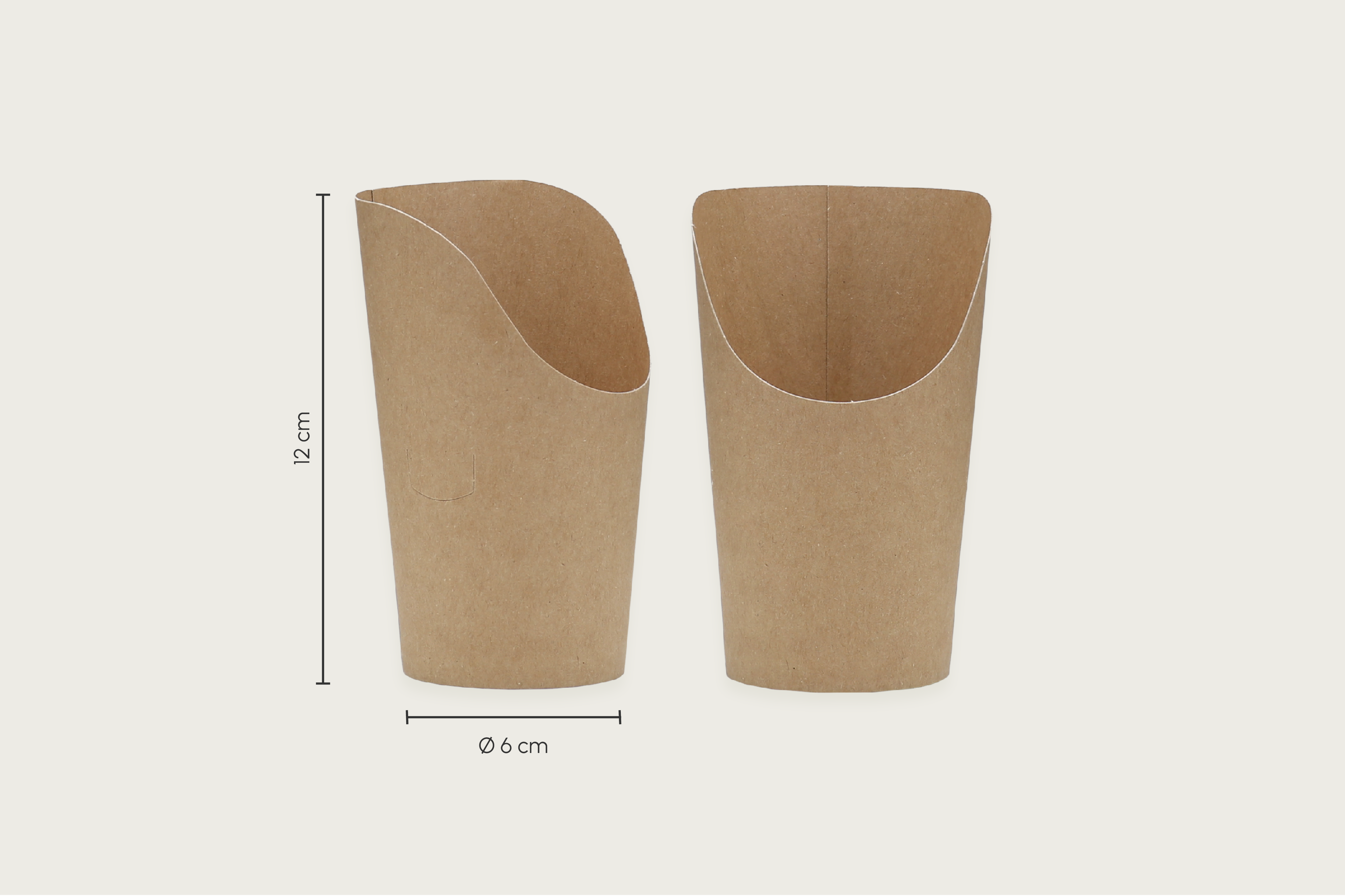 Wrap-Becher, braun, 12oz, Ø 6 cm × Höhe vorne 6,3 / hinten 12 cm, unbedruckt (1.000er Karton)